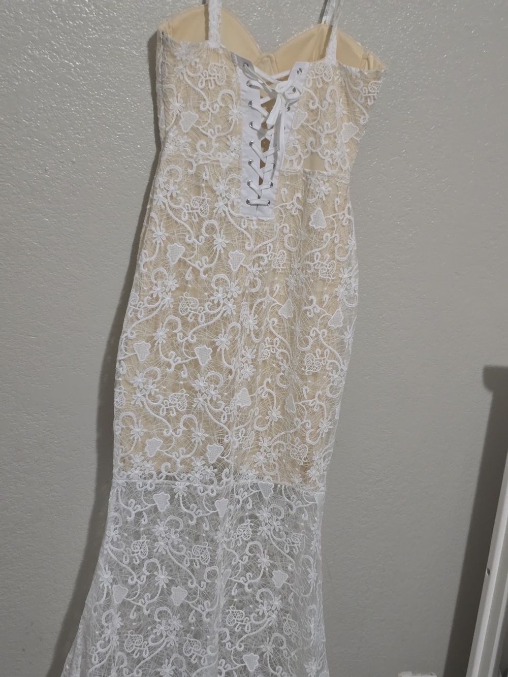 Ivory Lace Overlay Spaghetti-Strap Dress